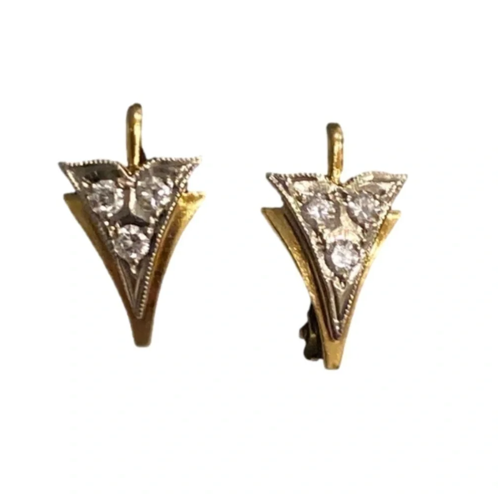 Vintage Russian European 18k Yellow Gold Diamond Earrings Huggies - Picture 10 of 10